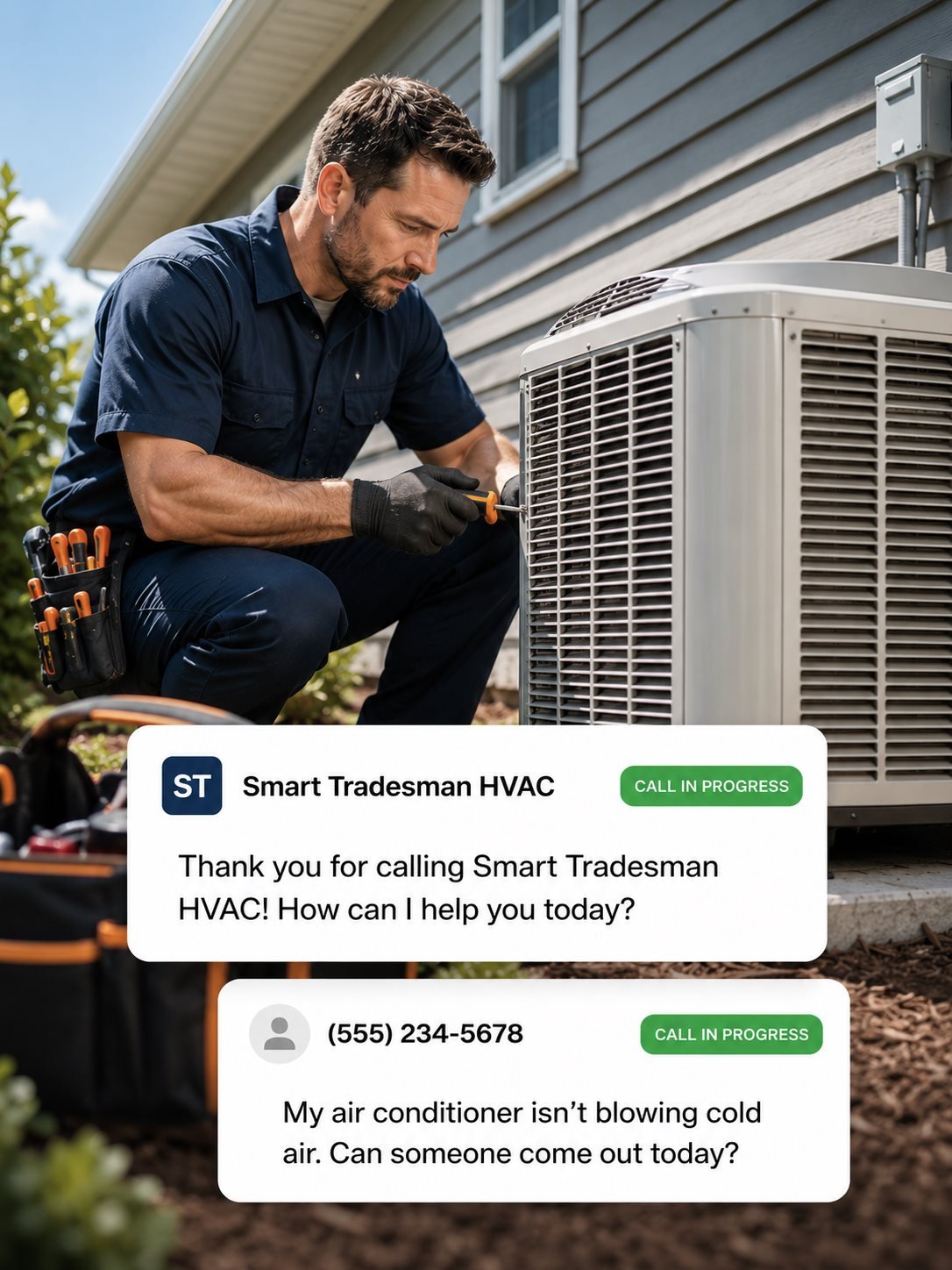 HVAC technician servicing AC unit